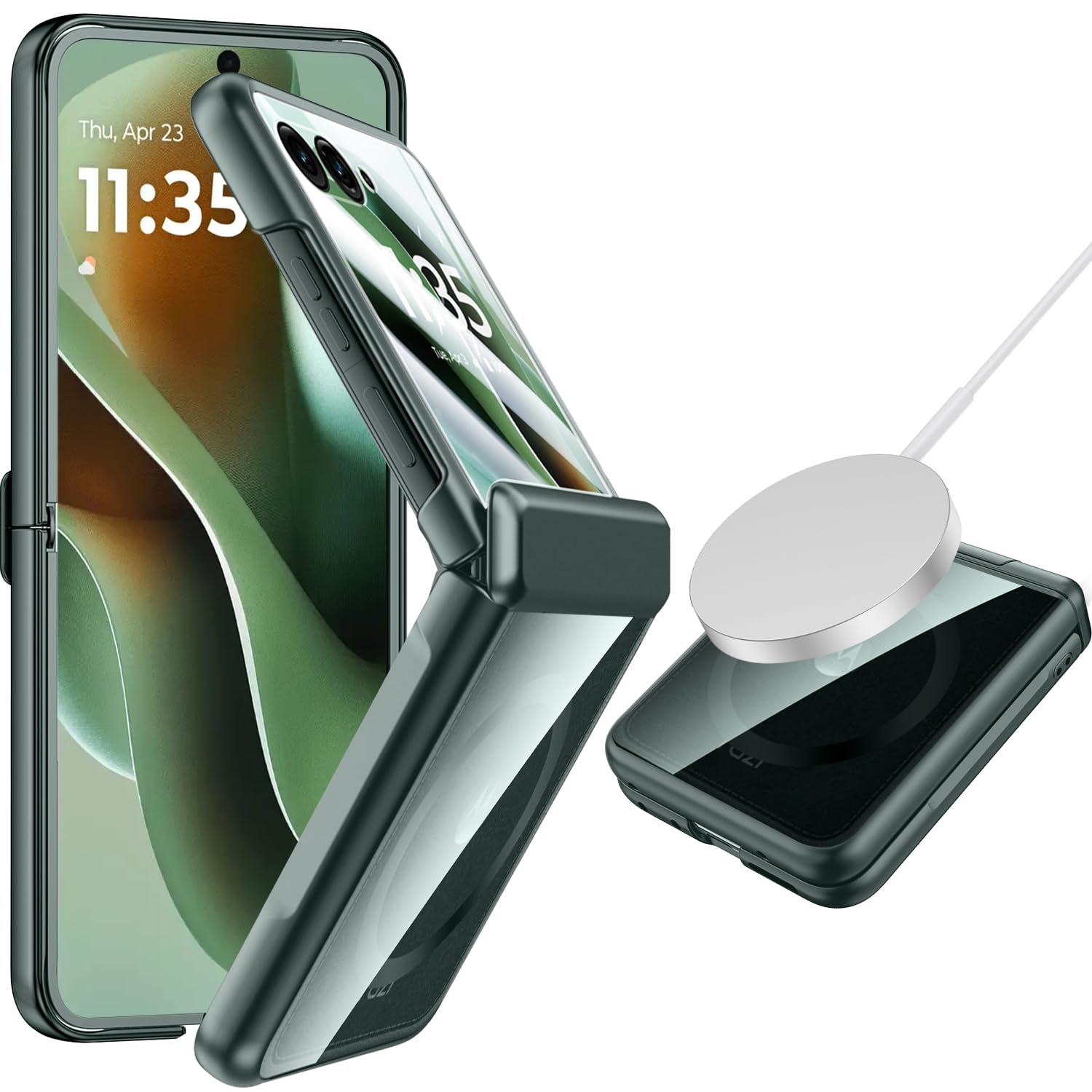 NINKI Case for Motorola Razr 60 Ultra with Screen Protector and Hinge Protector, Moto Razr 60 Ultra Case Compatible with Magsafe,Anti-Shock Excellent Grip Case Razr 2025 Ultra, Green Red