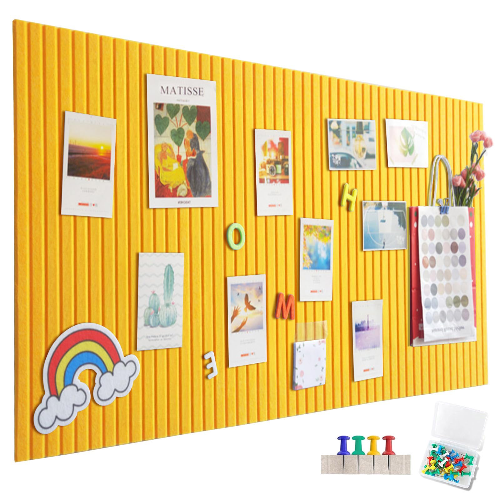 Large Felt Notice Board, Self-Adhesive, 60 x 40 cm, Felt Board, Vertical Stripes, Decorative Notice Board, Foldable Photo Board, Memo Boards, Bulletin Board for Office, Kitchen, Orange — image 1