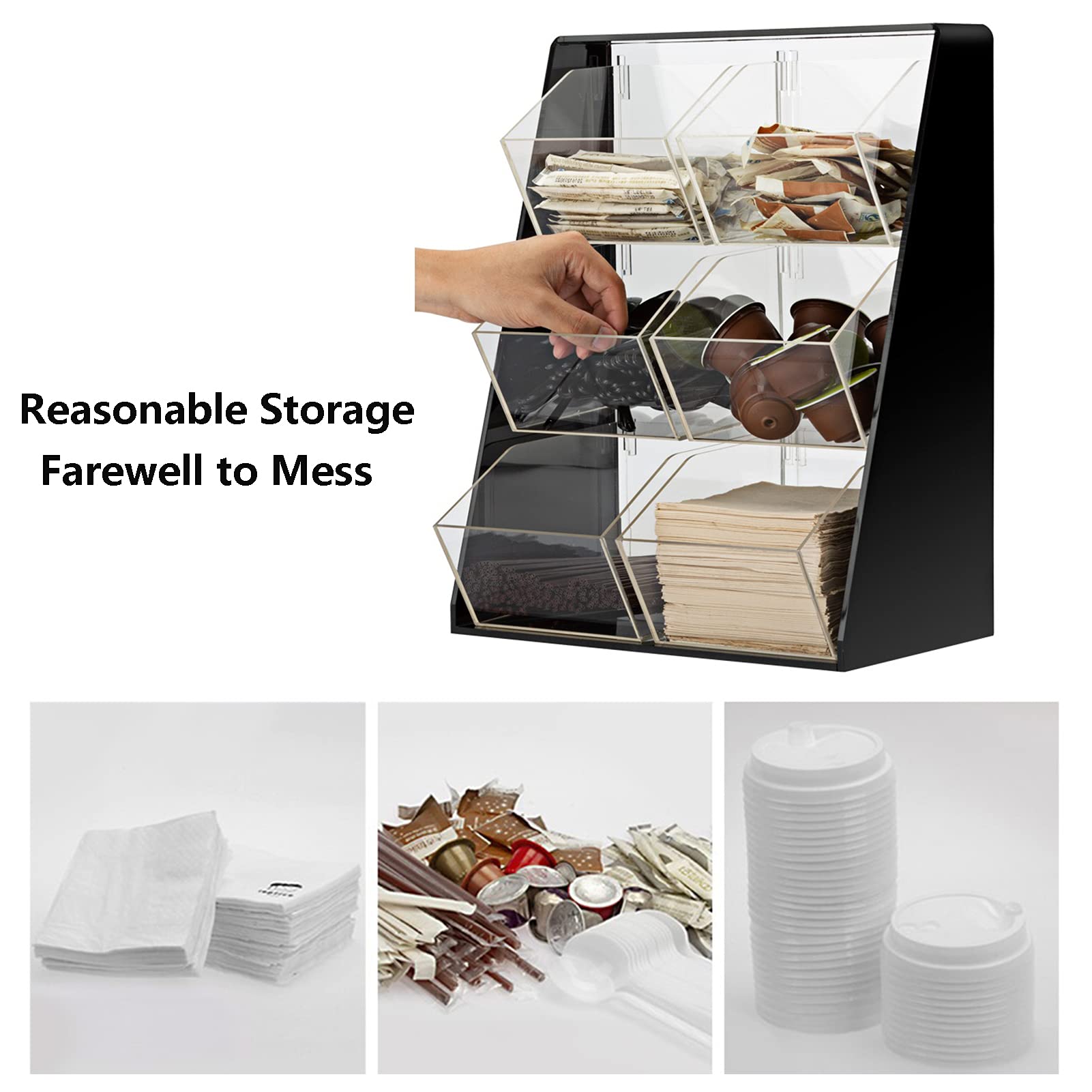 Kaffeekapsel-Aufbewahrungskorb, Theke, Kaffeekappen, 6 Fächer, Offee Station Organizer, Holz-Kaffee-Bar-Mülleimer, Arbeitsplatte, Kaffee-Bar-Zubehör-Organizer