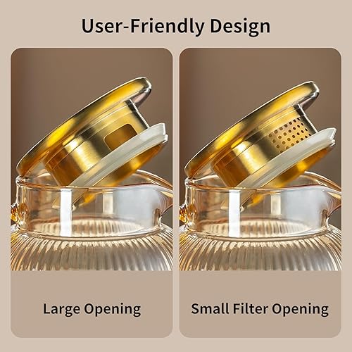 Miniatura 4 de Paquete de 2 jarras de vidrio con tapa, 68 onzas2 litros ámbar clásicas verticales a rayas, jarra de agua de vidrio para preparación fría, café,