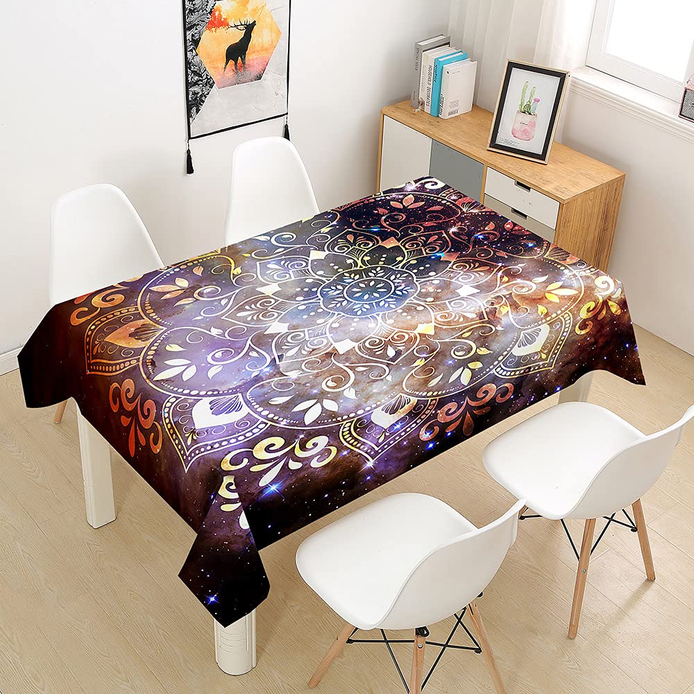 Nappe rectangulaire 140x160 imprimé mandala marron chic et résistante