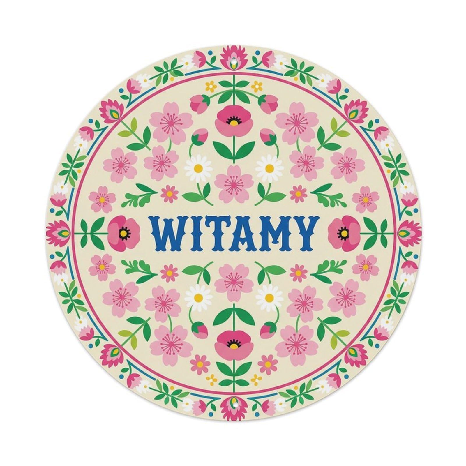 Vintage Polish Folk Art Witamy Welcome Spring Blossom Metal Tin Sign
