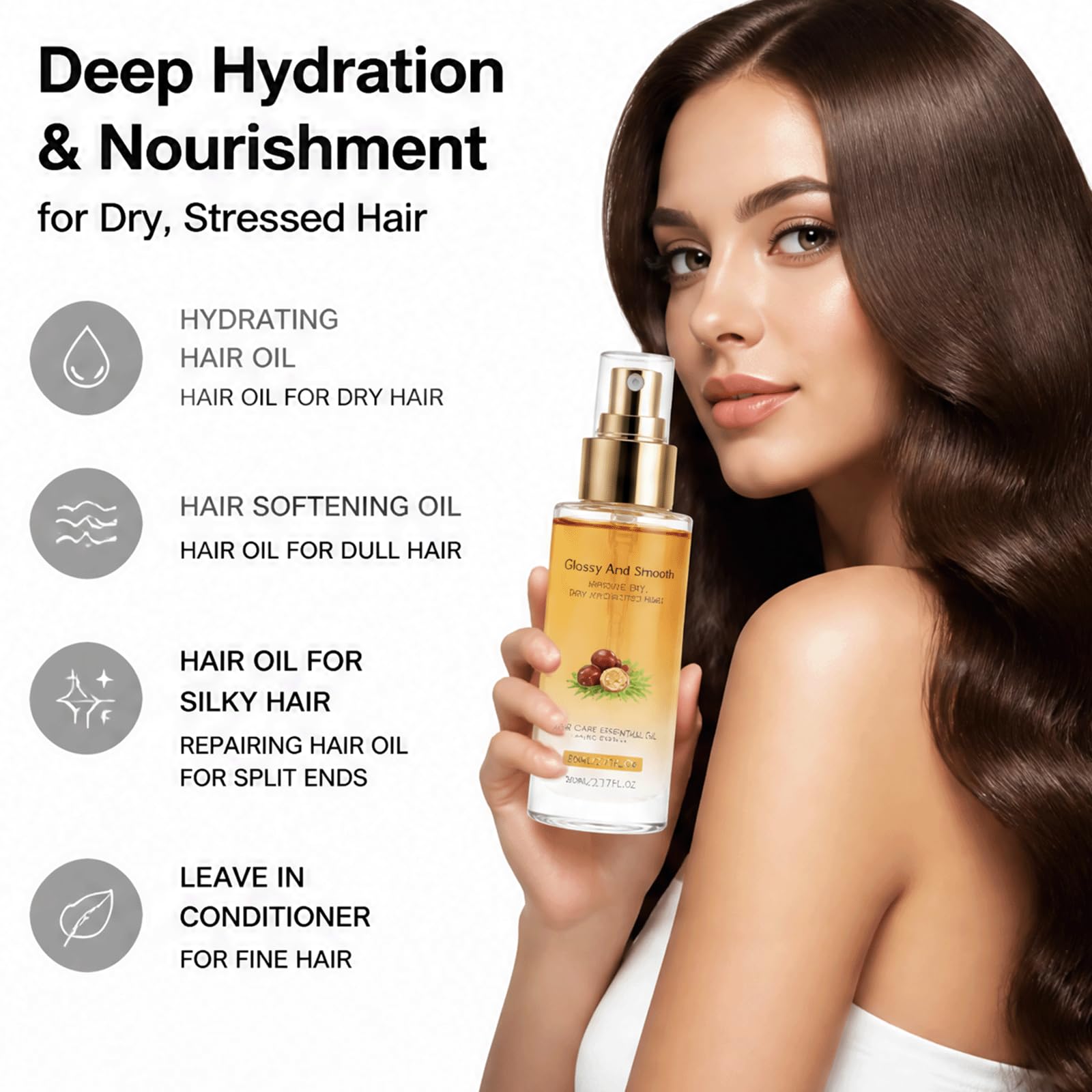 Niezmywalny, głęboko odżywczy olejek do włosów PerfumeCare, lekkie serum przeciw puszeniu się włosów, odzyskiwanie suchych, zestresowanych włosów, (5 szt)