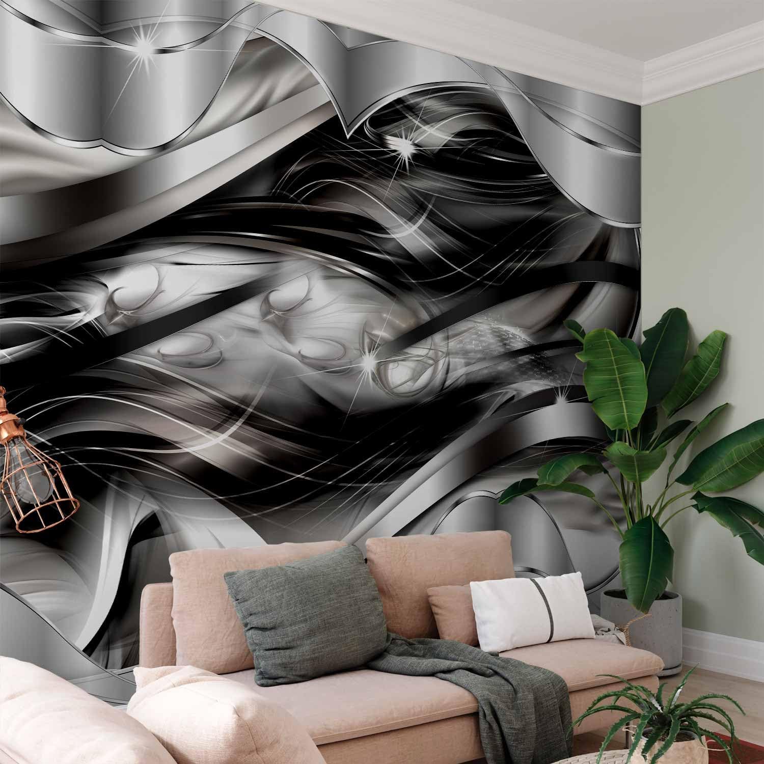 artgeist Wall Mural Silver Abstract 116x83 in - Peel and Stick Self-Adhesive Wallpaper Removable Large Sticker Foil Wall Decor Print Picture Image Design a-A-0101-a-b
