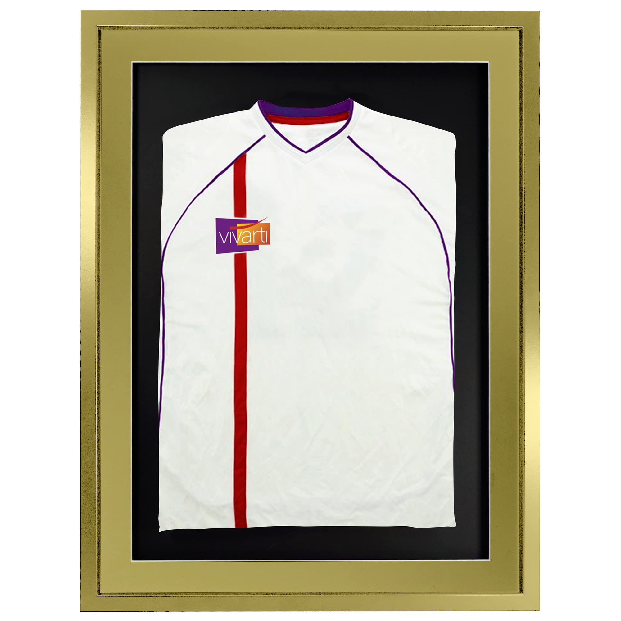 Vivarti DIY Junior 3D Mounted Sports Shirt Display Frame for Football Shirt, Rugby Shirt, Band T-Shirt Shadow Box - 50 x 70cm - Gold Frame, Gold Mount, Black Backing Card