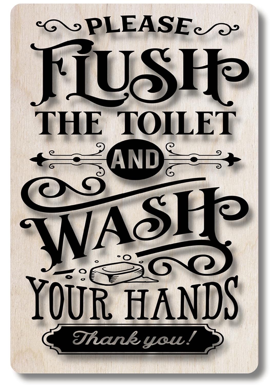 Funny Bathroom Sign - Metal Plaque, Toilet Humour, Jokes, Quotes & Sayings, Bath Decor, Home Accessories for Wall, Door, House for Welcoming Guests - 20cm x 30cm (Flush & Wash)