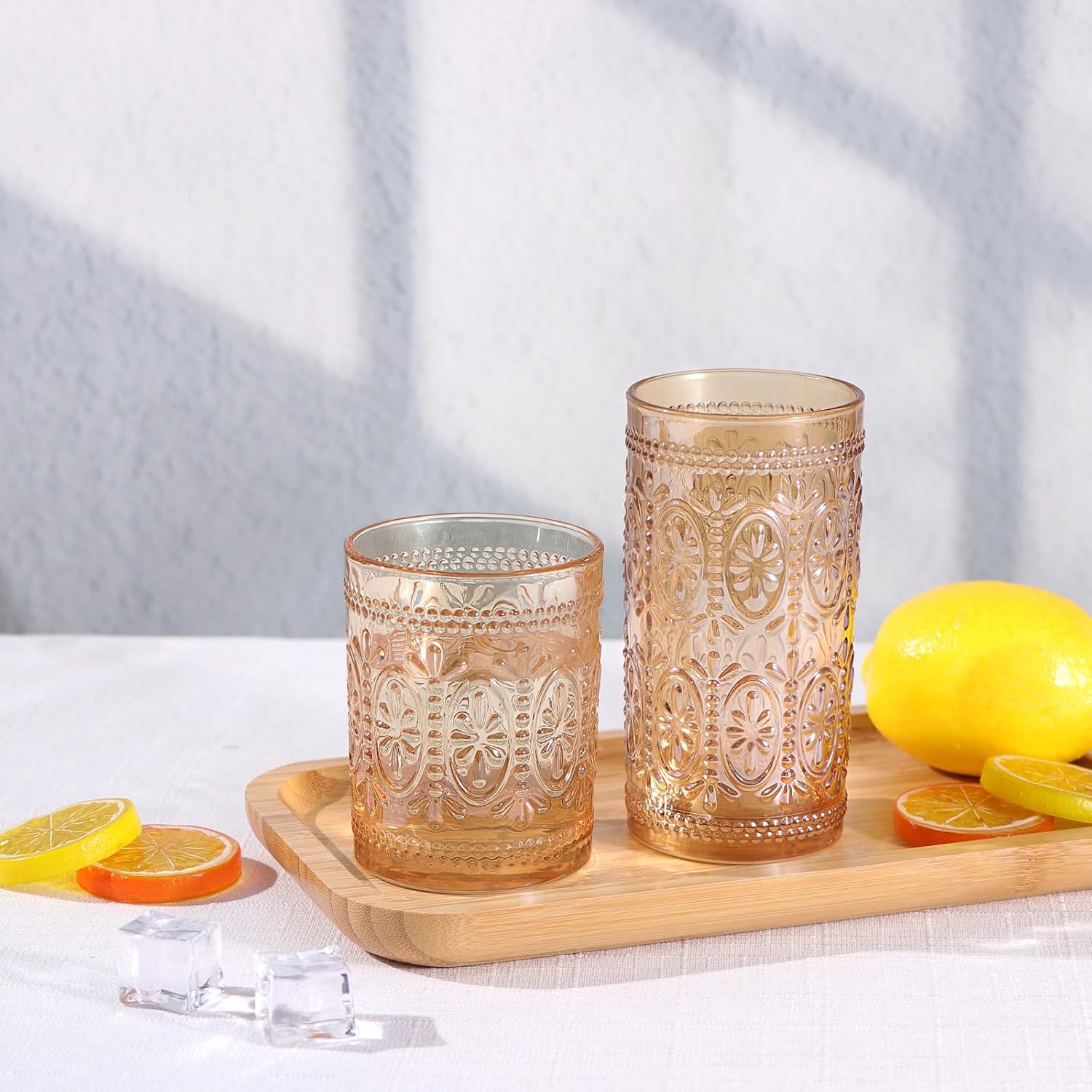 Amber Glassware, Vintage Drinking Glasses, Glasses Drinking Set of 4