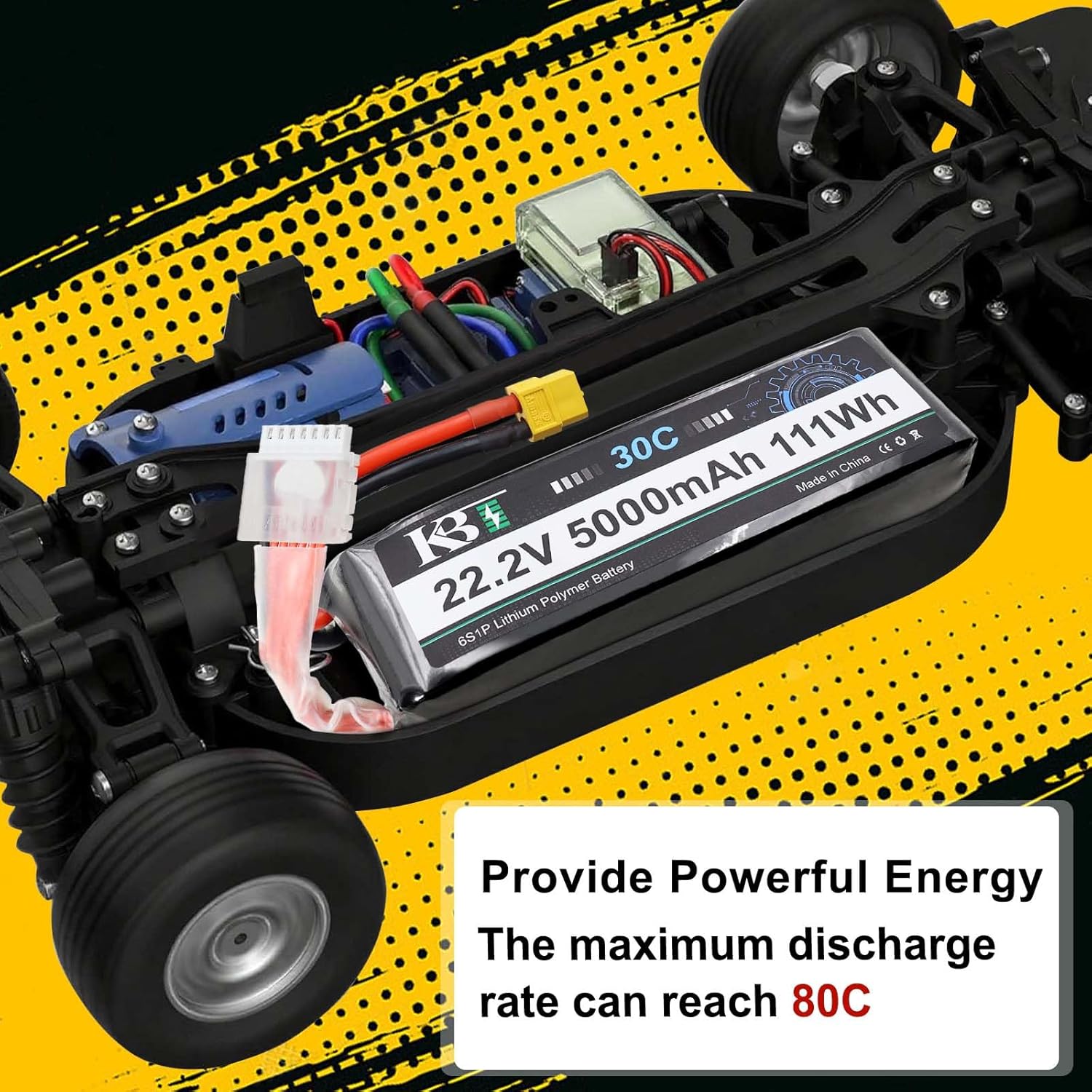 KBT 6S 5000mAh LiPo High Discharge Rate Battery Soft Pack 22.2V 30C Rechargeable Lithium Polymer Battery with XT60 Connector for RC Car Drone Boat Truck Racing Quadcopter Helicopter