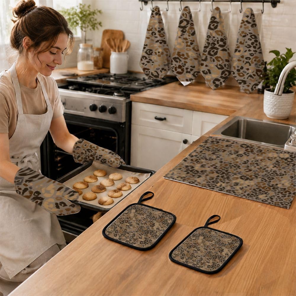 9PCS Leopard Print 4 Cucina Decor e Accessori Set