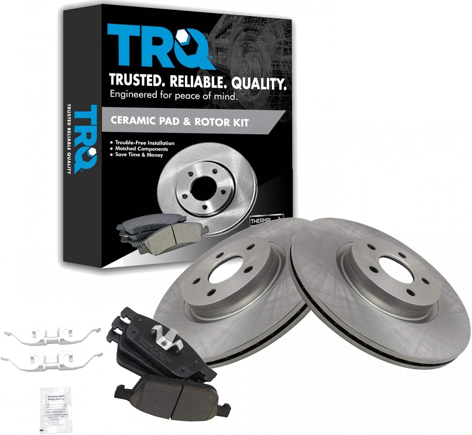 TRQ Front Brake Pad & Rotor Kit Brake Pads Brake Rotor Ceramic Compatible with 2013-2018 Ford Escape 2014-2018 Transit Connect 2018 Lincoln MKC