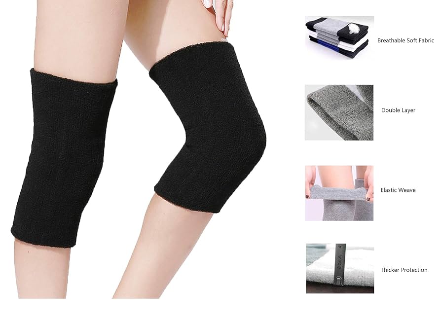 Elastic Longer Version Of Sports Knee Pads Thigh High Warmer Arthritic Thermal Knee Braces Support Compression Sleeves(2 Pieces),Black -XXL