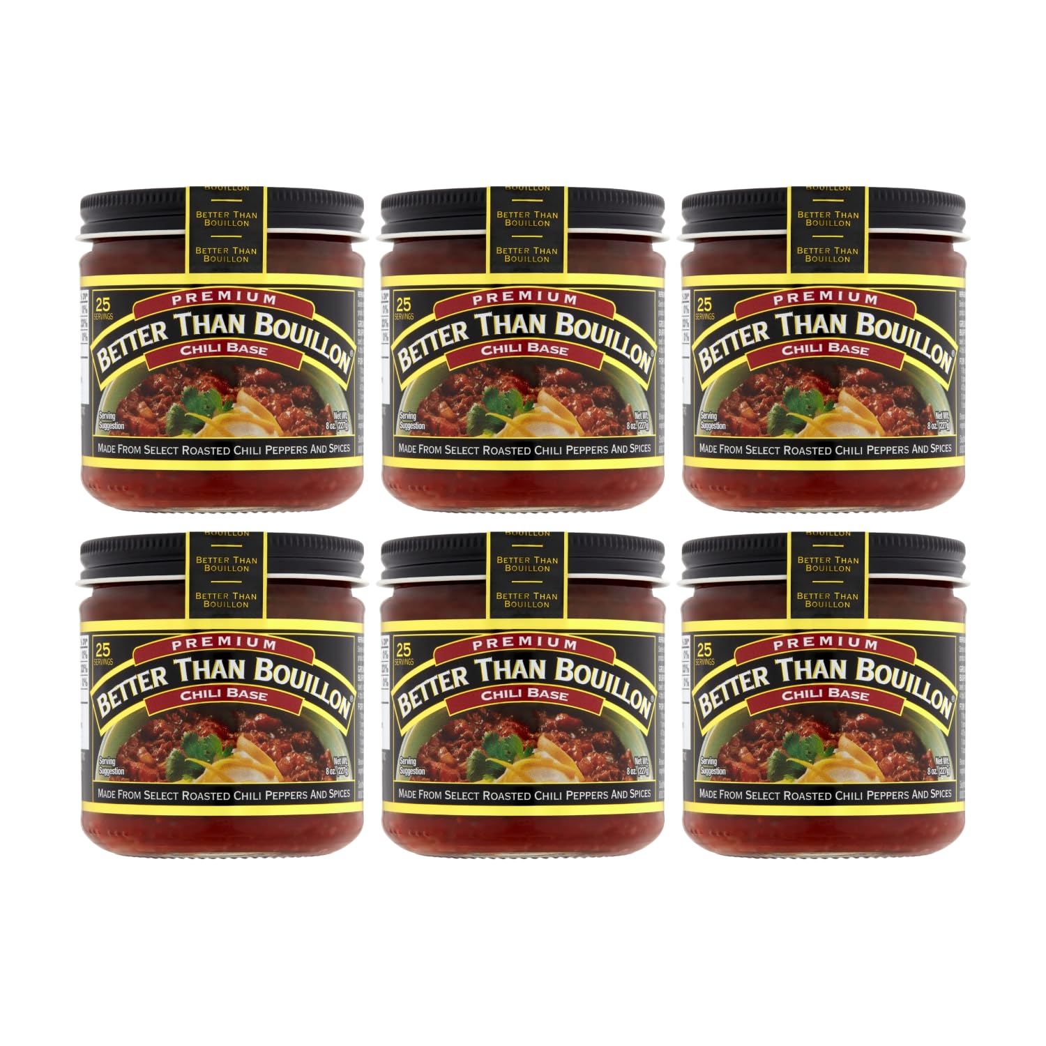 Better Than Bouillon Chili Base, Made from Select Roasted Chili Peppers & Spices, Blendable Base for Added Flavor, 8-Ounce Jar (Pack of 6)