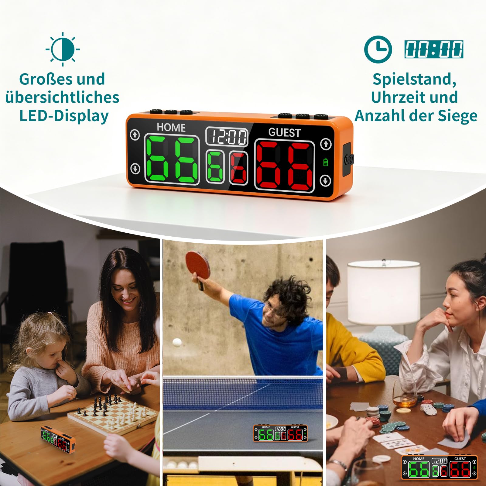 Mini Digital Scoreboard 13x2.35x3.9cm - Tragbare Elektronische Anzeigetafel mit Summer für Turnier-Punktestand, 6-Stellige Anzeigetafel für Tischspiele, Tischtennis, Basketball, Cornhole