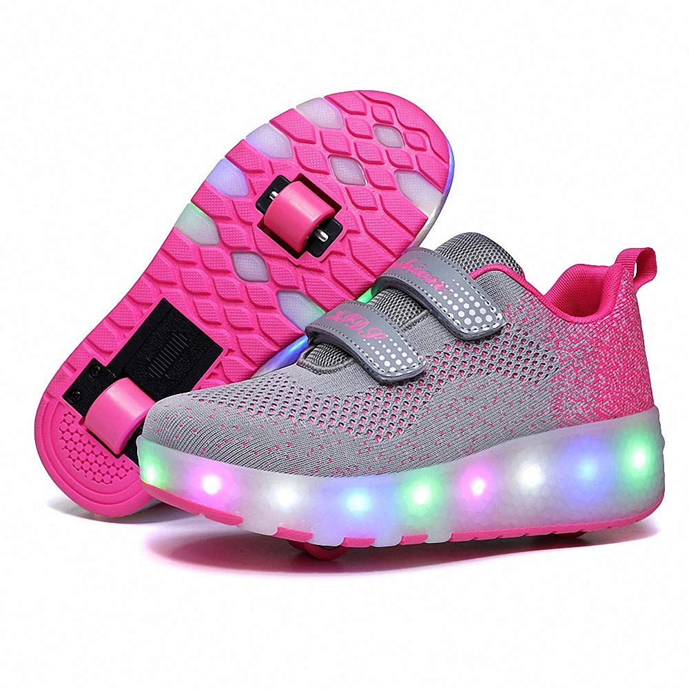 INSISTONUSB Charging Kids LED Roller Shoes Double Wheels, Retractable Technical Skateboarding shoes, Roller skating shoes Double Wheels, Youth/Girl Outdoor Sports Cross