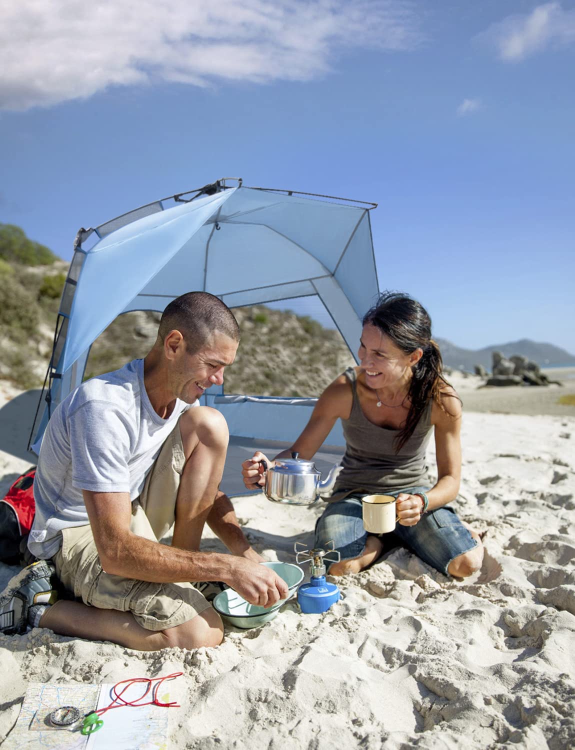 Glymnis Strandmuschel Quick Up Strandzelt Automatisches Strand Zelt UV-Schutz 50+ Windschutz Sonnenschutz mit Quick-Up System kleines Packmaß für 4-5 Personen