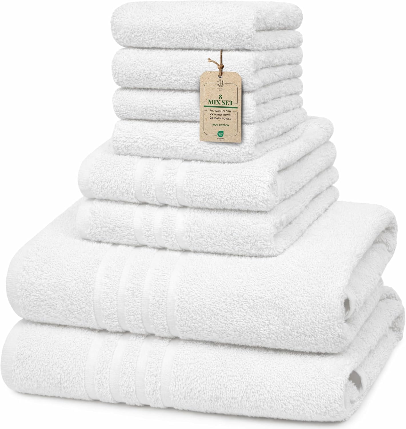 CORE 8-Piece Cotton Towel Set for Bathroom | Value Pack, Soft, Absorbent, Lightweight, Minimalist — 2 Bath Towels (27x54 in), 2 Hand Towels (16x24 in) & 4 Washcloths (12x12 in), Moss Green