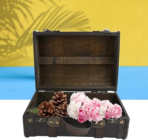 Miniatura 2 de Maleta de madera, maleta nostálgica retro, práctica y fuerte capacidad de carga, funda de madera antigua, diseño de doble capa para decoración del