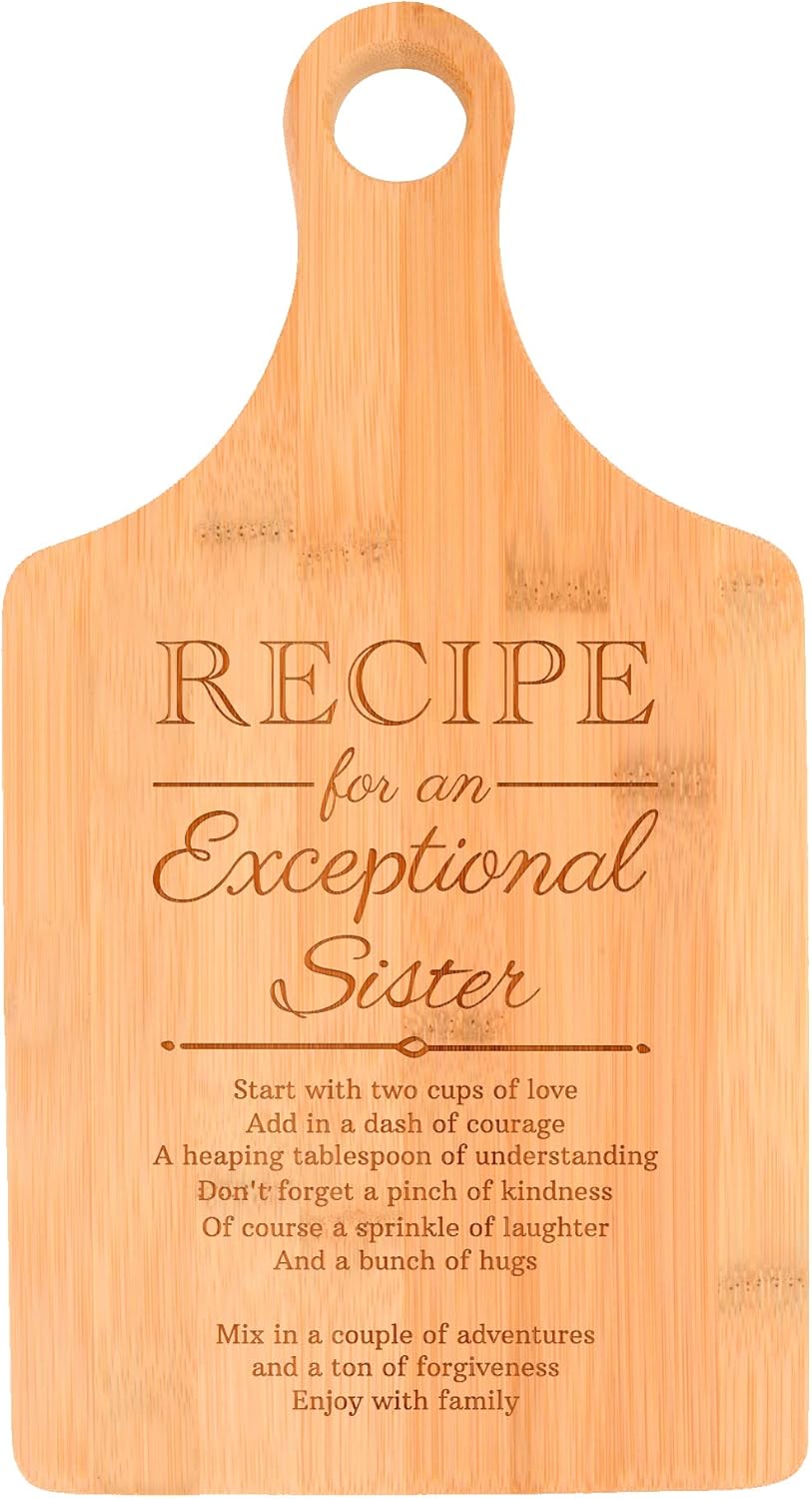Little Sister Gifts Recipe for an Exceptional Sister Present Decorative Paddle Shaped Wood Serving Board