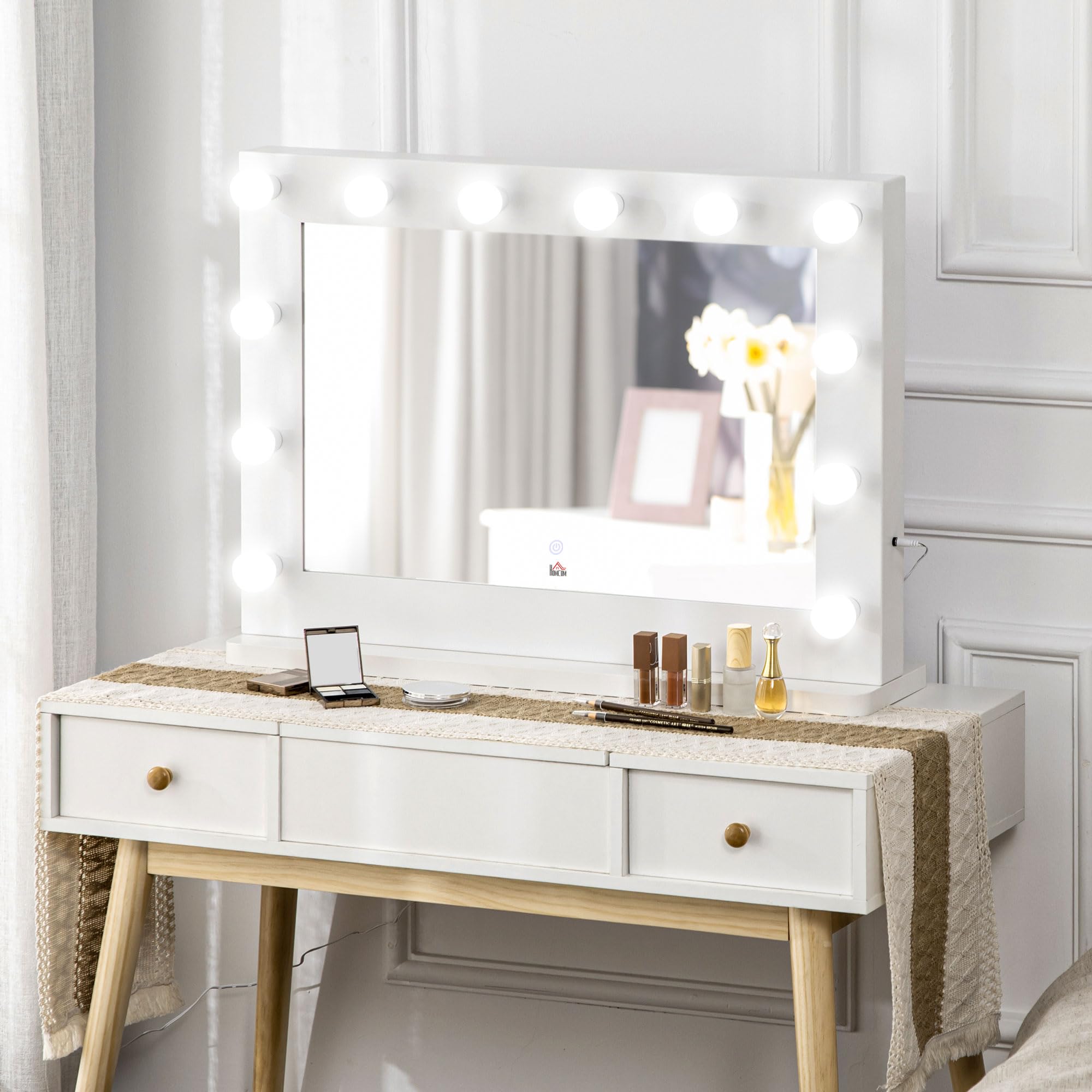 HOMCOM Miroir Maquillage Hollywood LED Lumineux Tactile 80 x 60 cm Blanc