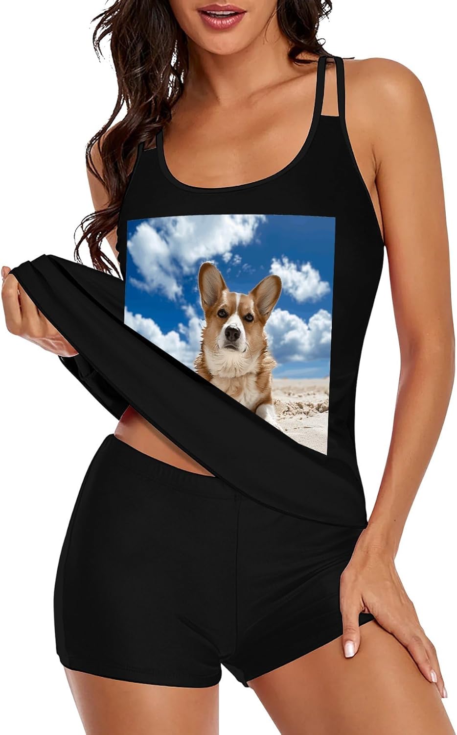 Lying on The Beach Tankini Swimsuits for Women Tummy Control Two Piece Bathing Suits Swim Tops with Boy Shorts