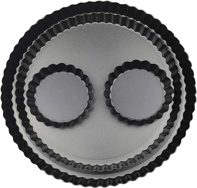 11 & 9 Inch Round Tart Pans with 2Pcs 4'' Mini Pans. Removable Bottom, N...