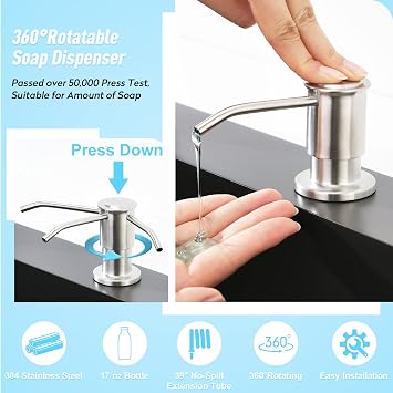 CREA Kitchen Faucet with Soap Dispenser,Brushed Nickel Kitchen Faucet with Pull Down Sprayer,High Arc Kitchen Bar Sink Faucet Single Hole,Single Handle Utility Faucet for Laundry Sink