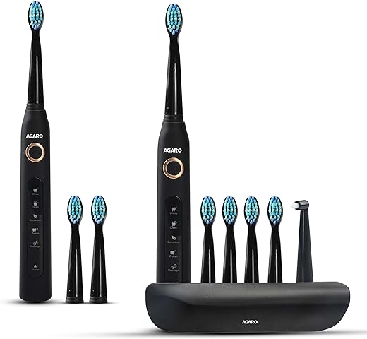 AGARO COSMIC + COSMIC PLUS Sonic Electric Tooth Brush For Adults With 5 Modes, 8 Brush Heads, Interdental Head, Carry Case & Rechargeable With 4…
