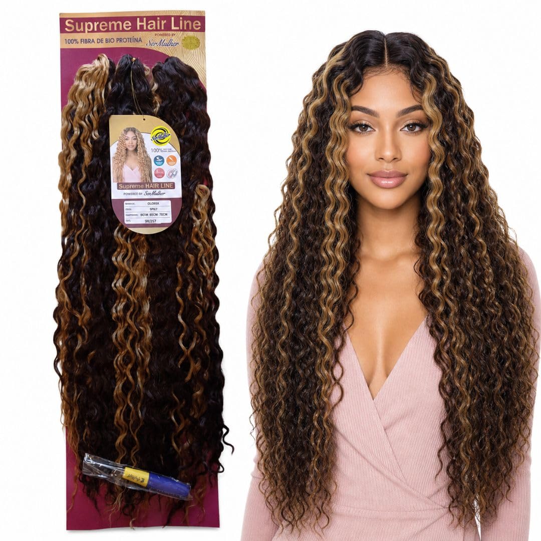 Extension Capelli per Crochet Braids in Bioproteina, Effetto Ondulato, 300gr - Texture 100% Naturali, per Hair Styling Ondulati e Ordinato, 3 Lunghezze 70, 65, 60cm, GLORIA (Brown/Honey Blonde Meches)