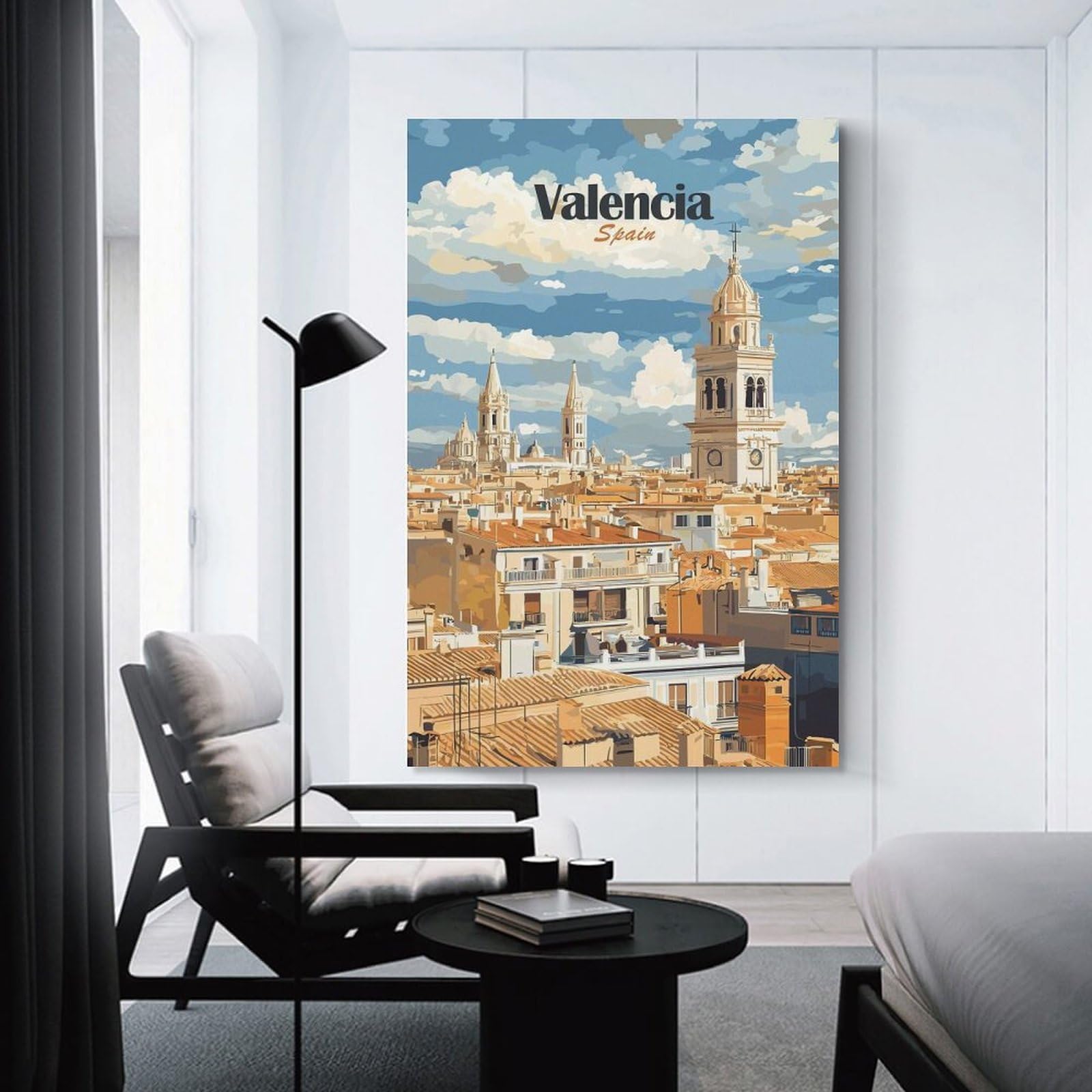 Junmoney Valencia Cityscape Canvas Wall Art, 24x36inch(60x90cm), for Wall Displays, Bedrooms Or Room Updates, Ideal for Building A Coordinated Art Wall