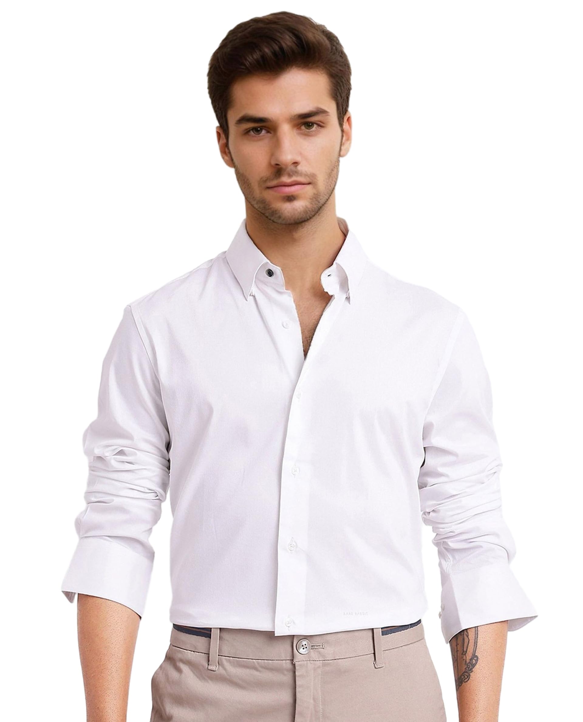 rare rabbit Men Regular Fit Solid White Cotton Blend Button-Down Long Sleeve Shirt-picture-11