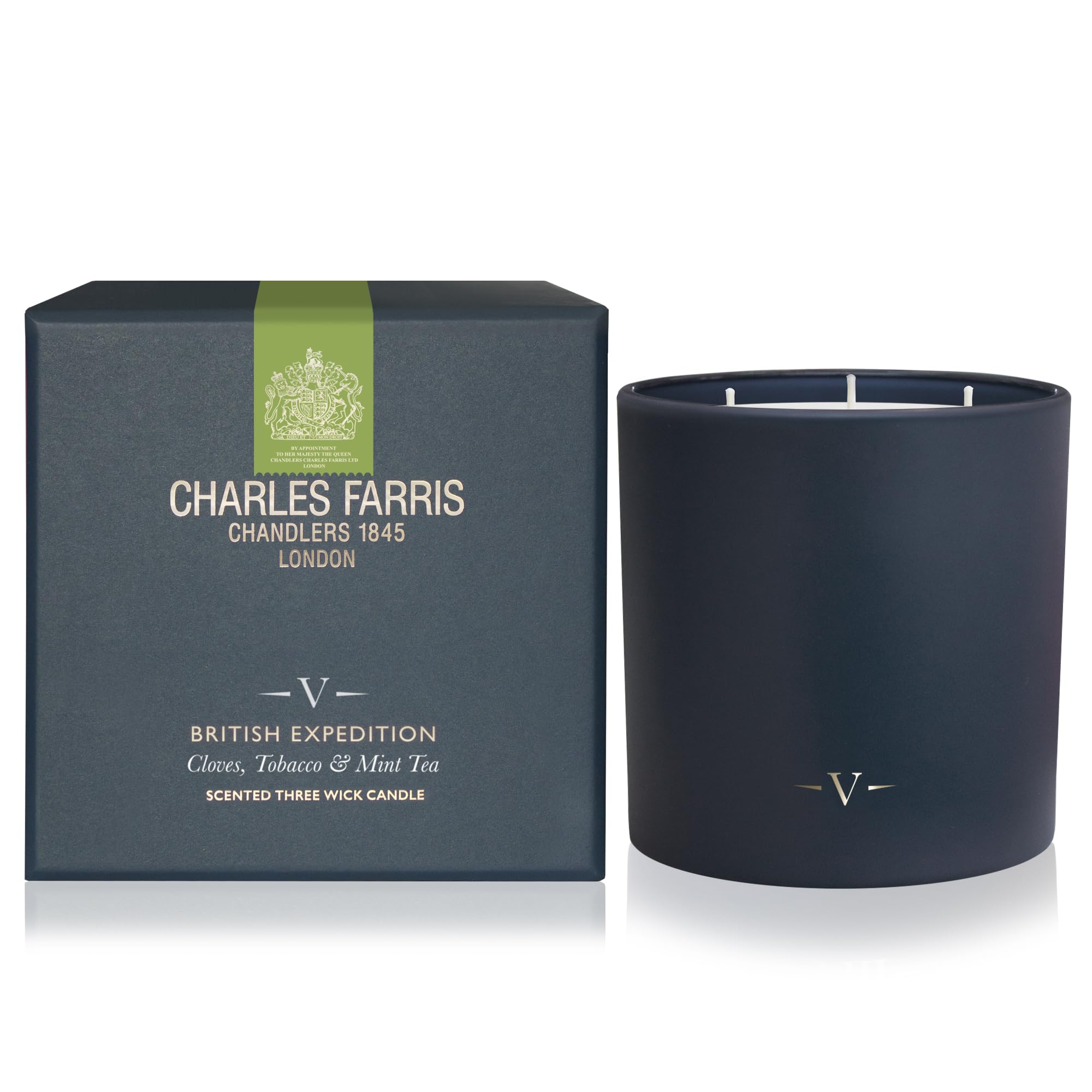 Charles Farris Blue Luxury 3-Wick Scented Candle - Hand-Poured In Uk - 80+ Hours Burn Time - Cloves, Tobacco & Mint Tea