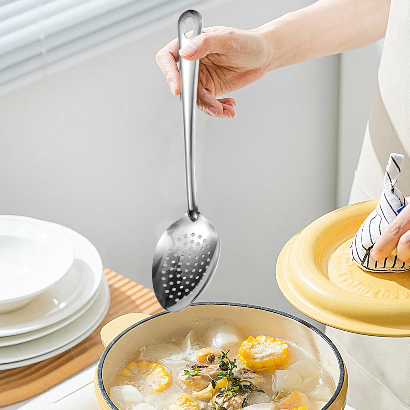 Puentes De Ranuras Para Cocinar - Cuchara Perforada De Acero Inoxidable, Escarabajo Resistente Al Calor | Cuchara De Asistencia De Cocina, Cuchara De Freír, Cucharón De Sopa De Servidor De Pasta, Uste