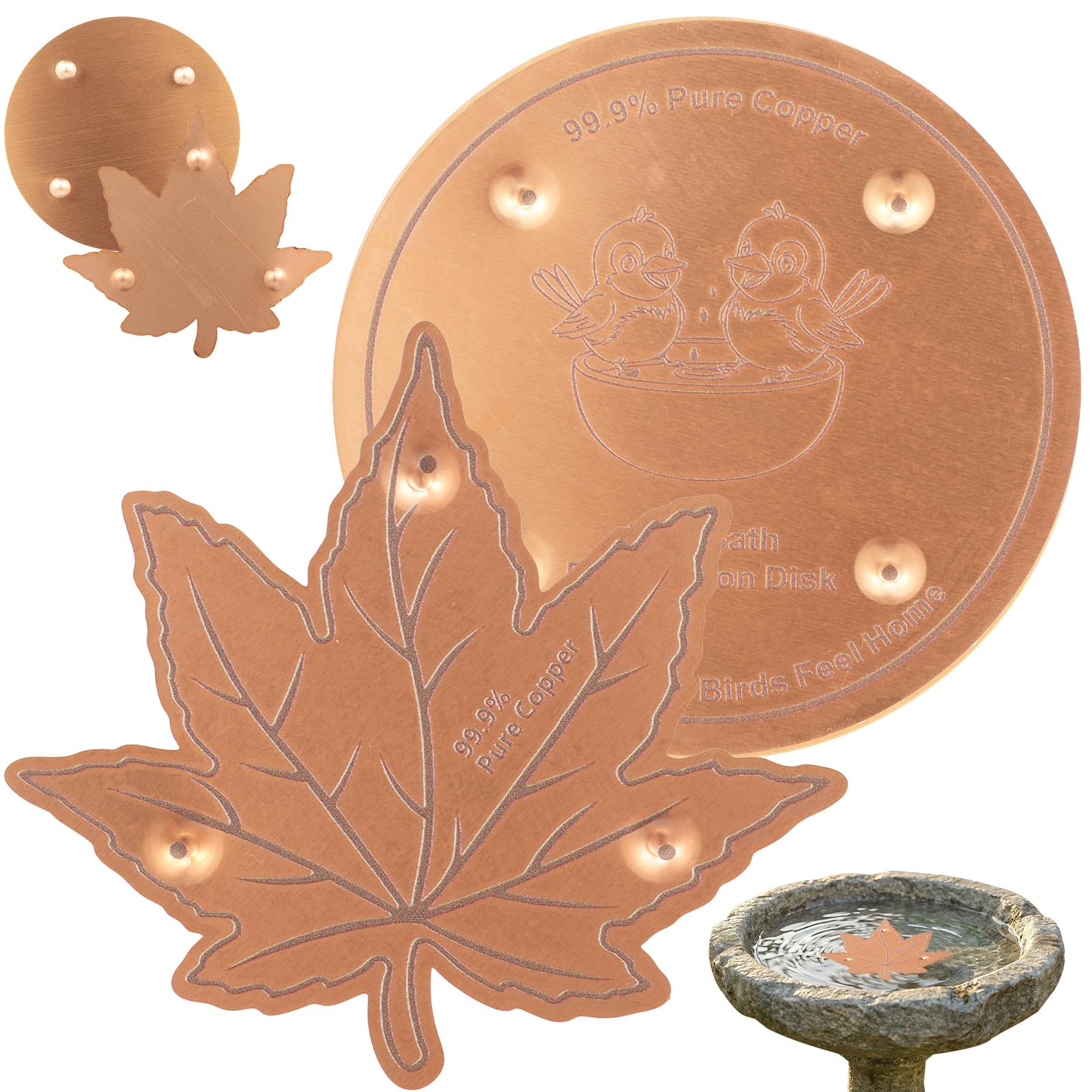 shaojian 2Pcs Bird Bath Copper Disk, 99.99% Pure Copper Disc for Bird Bath, 4inch Outside Birdbath Purification Disks to Keep Outdoor BirdBath Water Fresh(set C)