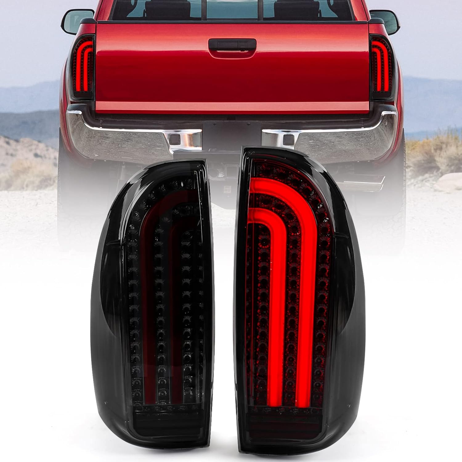 Huray Full LED Tail Lights for Toyota Tacoma 2005-2015, Taillight Assembly Lamp Rear Brake Light Turn Signal Lights (Smoked)