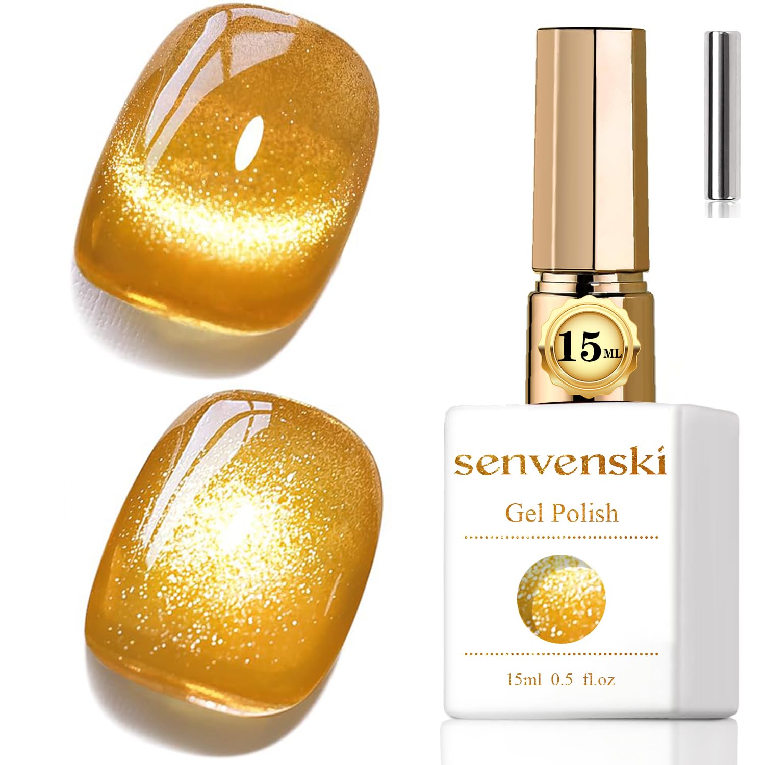 Senvenski Gelee Glas Cat Eye Gel Nagellack mit Magnet 15ML Magnetisch 3D Galaxie Holographisch Reflektierend Glitzernd Durchsichtig Farbe Gellack Salon Home DIY (Goldgelb, MY1-020)
