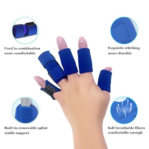 Miniatura 2 de Férulas de soporte para dedos, juego de 4 férula ajustable para el dedo y 10 fundas de nailon para los dedos para aliviar el dolor, estabilizador de