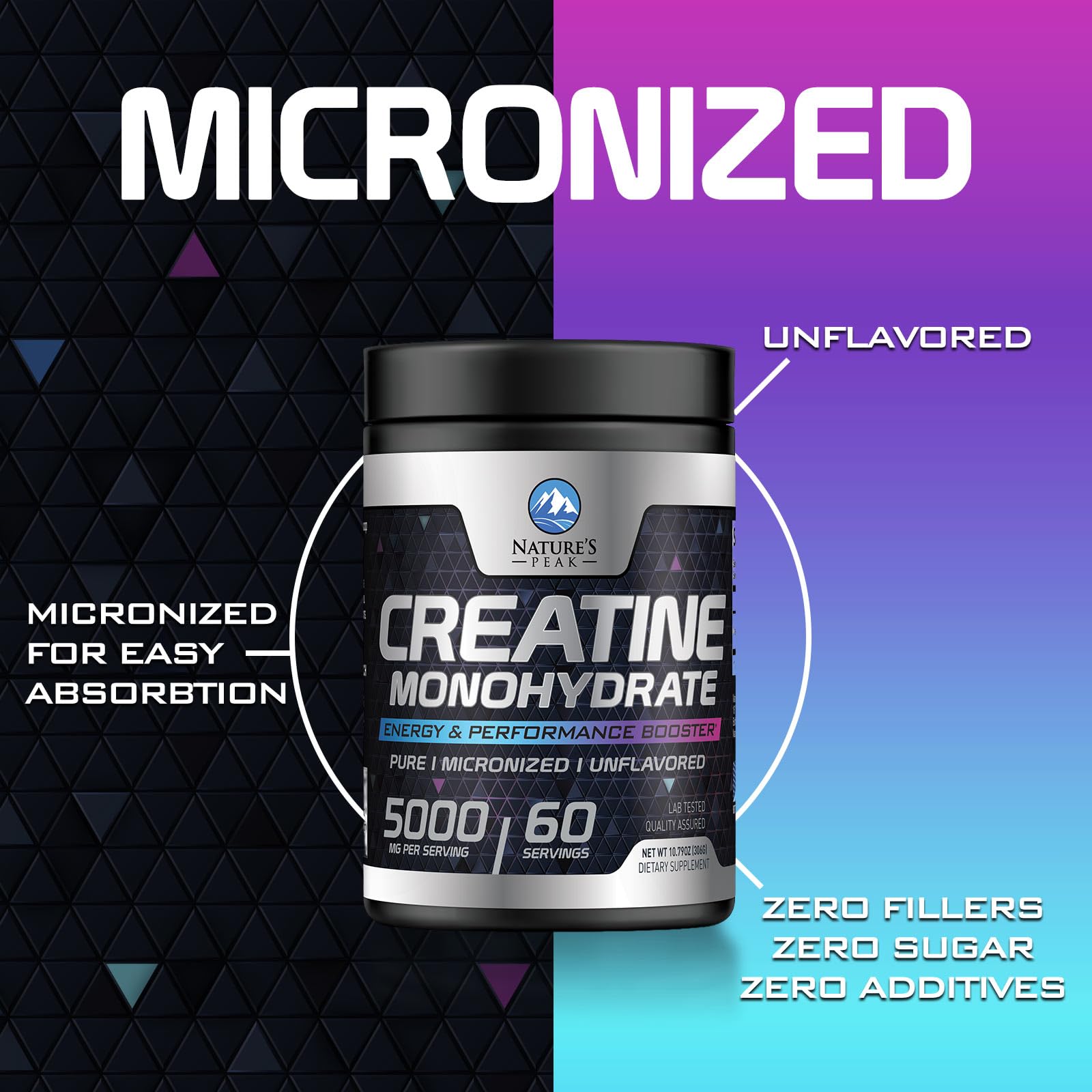 Creatine Monohydrate Powder 5000mg - Pure Micronized Creatine Mono 5G Nutritional Supplement - Pre Workout for Energy & Muscle Support for Men and Women, Unflavored, Bottled in USA - 60 Servings — Amazon image 6