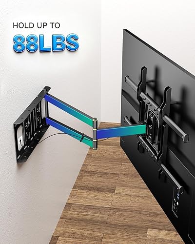 Miniatura 6 de Soporte de pared para TV de brazo largo de esquina con extensión de 25.6 pulgadas, soporte de TV de movimiento completo giratorio de 180 grados