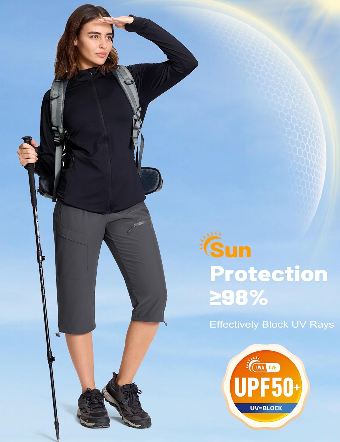 MAGCOMSEN Women's Hiking Capri Pants UPF 50+ Lightweight Quick Dry Casual Golf Cargo Crop Pants with 5 Pockets Summer - Image 3