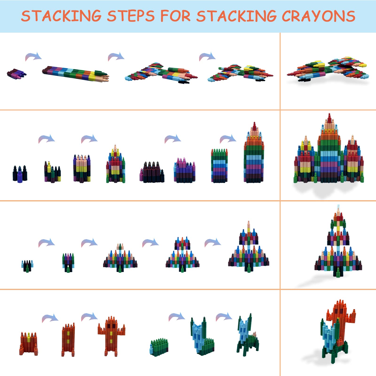 ICEPAPA, 10 PCS Pastelli per Bambini impilabili, Pastelli a cera 12 colori assemblabili e deformabili, ideali come cancelleria creativa o gadget compleanno bambini