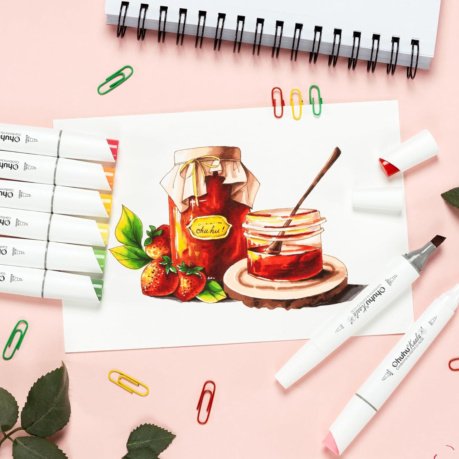 Ohuhu Alcohol Markers - Double Tipped Art Marker Set for Artists Adult Coloring - Alcohol-based Refillable Ink - 24 Basic Colors - Slim Broad & Fine Dual Tips - Kaala Markers Pen Gift