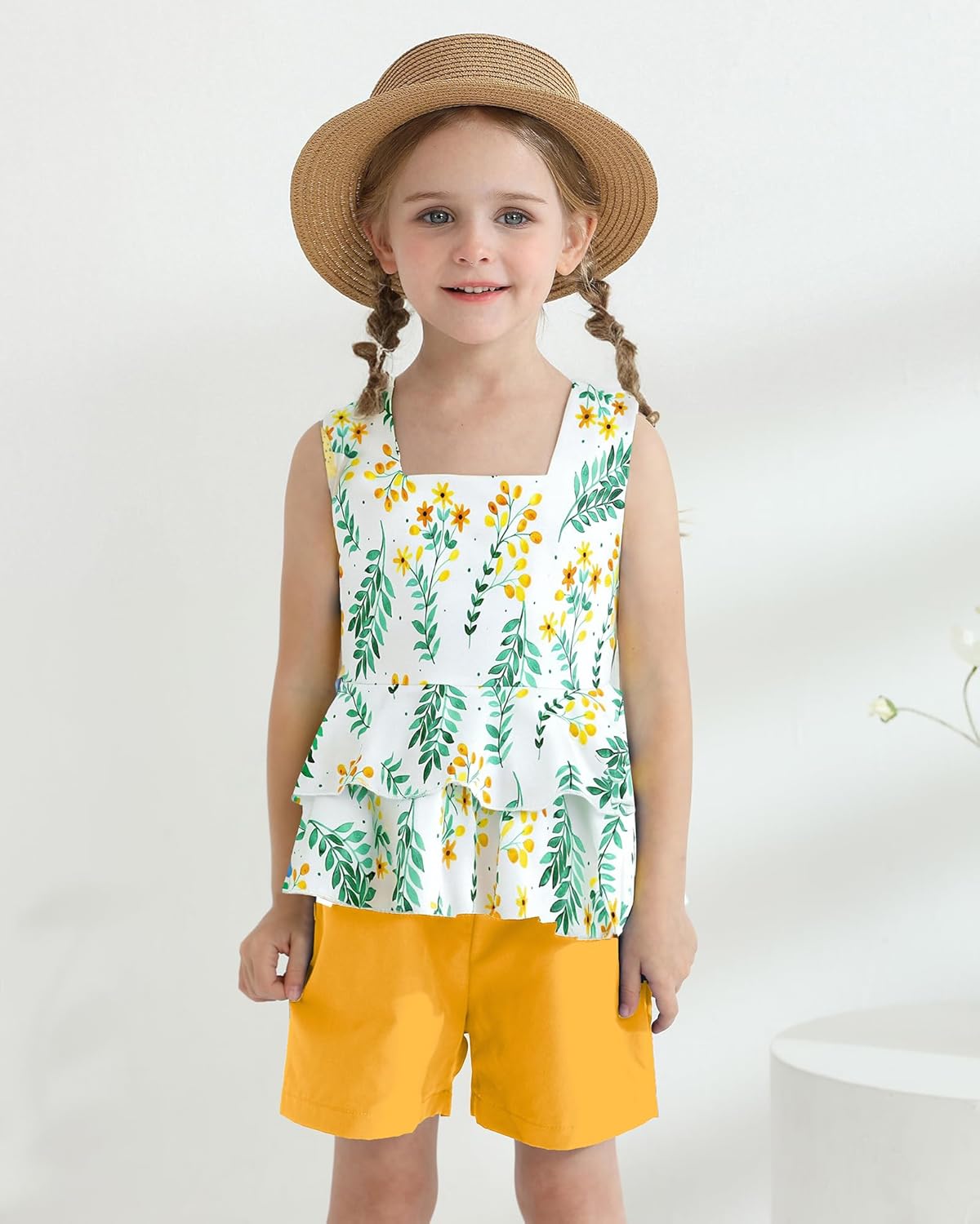 Toddler Girl Clothes Summer Outfits, Sleeveless Ruffle Hem Tank Top + Shorts 2Pcs Cute Baby Girls Clothing Set 1-5T - Image 3