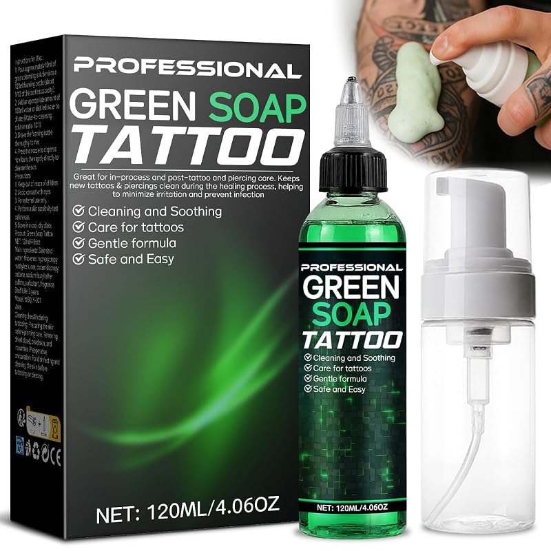 Sabonete Verde Concentrado Vereclue para Tatuagem com Frasco Espumador, 120 mL