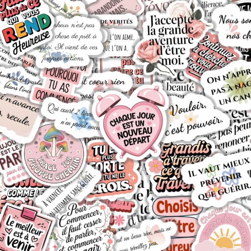 Lot de 75 Autocollants Inspirants pour Femmes – Messages Positifs – Imperméables, Finition Mate – Stickers Motivation pour Journal Intime, Carnet, PC Portable,...