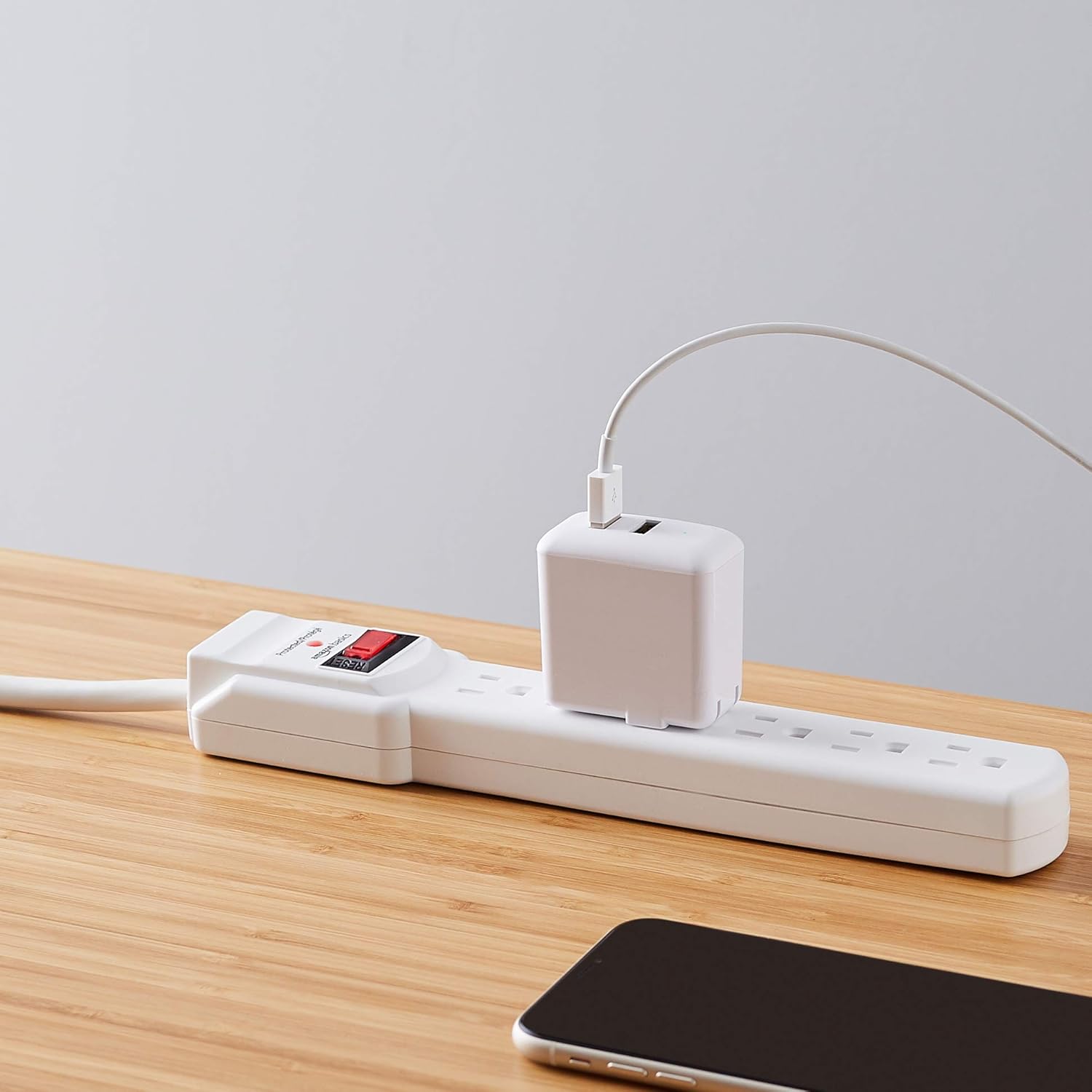  Basics 6-Outlet, 200 Joule Surge Protector Power Strip, 2 Foot, White - Pack of 2 : Electronics