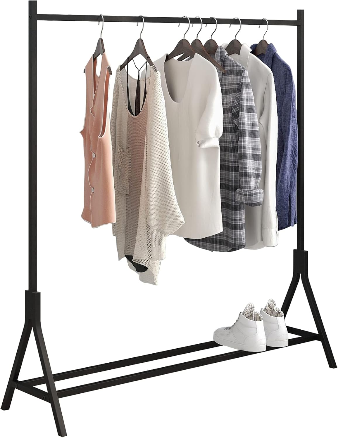 Heavy Duty Metal Garment Rack, Freestanding Clothes Rack, Coat Rack with Bottom Shelf, Multi-functional Hanging Rack for Bedroom, Laundry Room, Boutiques, Black