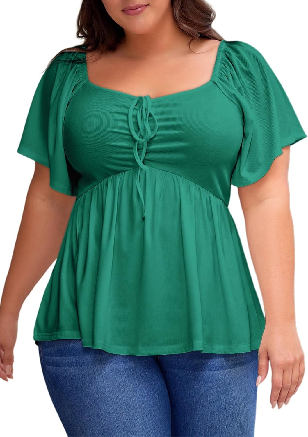 Eytino Plus Size Tops for Women Sweetheart Neck Short Sleeve Peplum Blouse Summer Loose Babydoll Shirts(1X-5X)