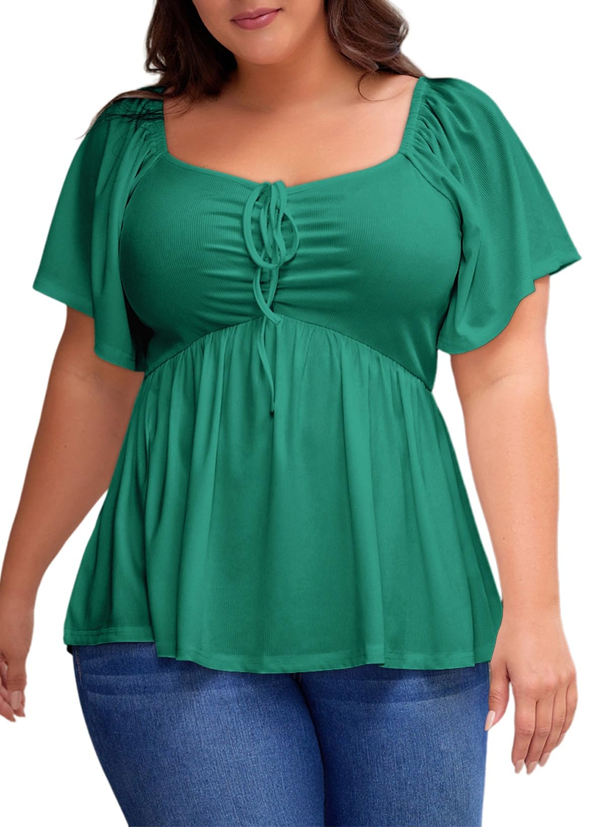 Photo 1 of ***STOCK IMAGE FOR REFERENCE***
Eytino Women Plus Size Summer Tops Short Sleeve Sweetheart Neck Ruched Peplum Blouse Shirts Business Casual Outfits,1X Dark Green
