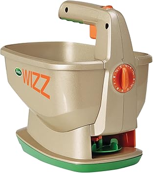Scotts Wizz Hand-Held Spreader with EdgeGuard Technology - Apply Grass Seed, Fertilizer or Weed Control Products, Battery Powered, Holds up to 2,500 sq ft of Scotts Lawn Products