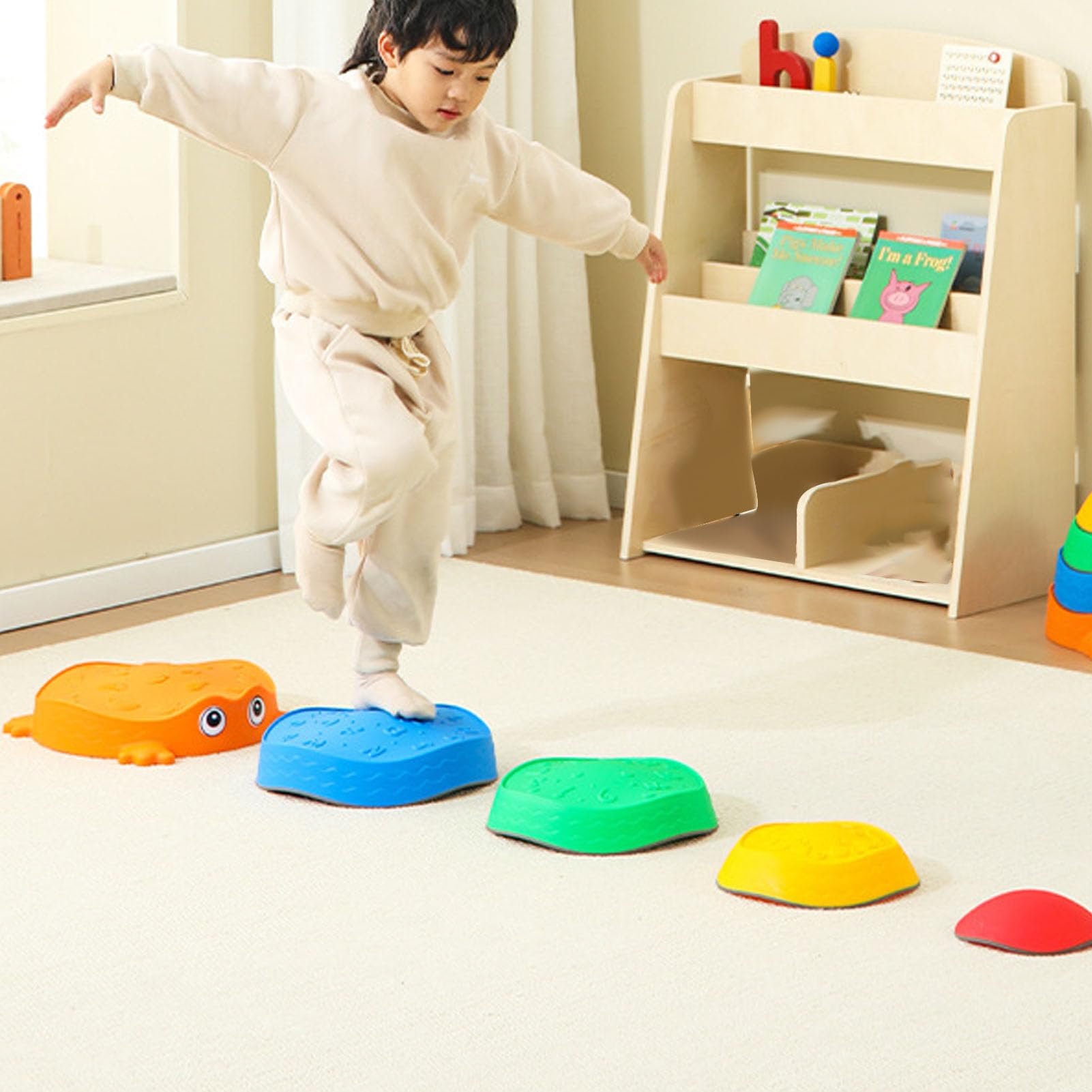 EMUKOEP Piedras Antideslizantes para Niños, Estimulación Visual Colorida, Promoción del Equilibrio y la Estabilidad, 5 Piezas